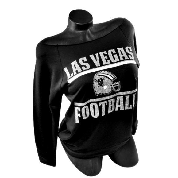 Las Vegas Football Black Sweatshirt with Shiny Lettering & Crystals. - Picture 5 of 6